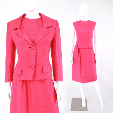 1960s Pink Linen Three Piece Suit - 1960s Pink Suit - Vintage Pink Suit - Womens Pink Suit - 1960s Suit - Linen Suit | Size Small / Medium 