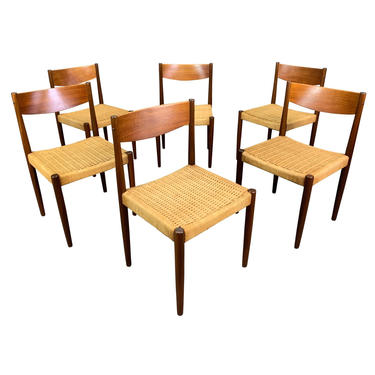 Set of Six Vintage Mid Century Danish Modern Teak Dining Chairs by Poul Volther for Frem Rojle 