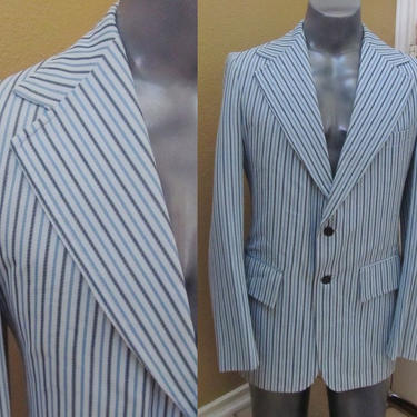 Mod Stripe Blazer Smoking Jacket Rockabilly Hipster Excellent Vintage 70s Size 39L 