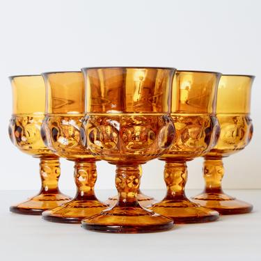 Kings Crown Glassware, Amber Yellow Glassware Vintage  Glassware, Tiffin, Amber Yellow, Kings Crown, Wine Glasses. Wine Glassware, set of 6 