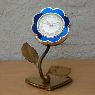 Sheffield Blue Enameled Flower Wind Up Alarm Clock 