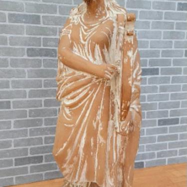 Antique Hellenistic Life-Size Terracotta Statue of Goddess Playing The Harp