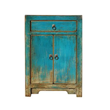 Distressed Teal Blue Lacquer Drawer End Table Nightstand cs5435S