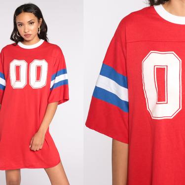Football Tshirt Dress 80s Flirts Pajamas Mini Dress Red 00 Number Pajamas 1980s Pajama Dress Minidress Ringer Striped Small Medium Large 