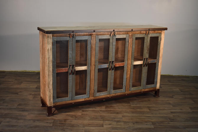 Rustic Solid Reclaimed Wood Console China Cabinet Bookcase