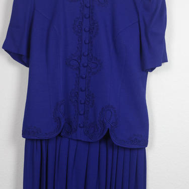 187) VINTAGE 80s 90s royal blue short sleeve church dress 