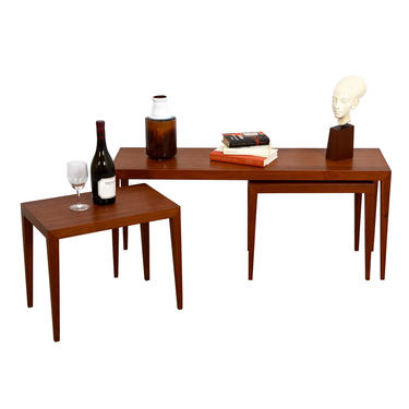 Rare Danish Teak Skinny Accent | Coffee Table w: Pair Nesting Tables
