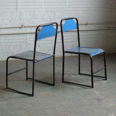 Vintage Industrial Metal French School Chairs (Adult Sized) Set of 2-Stackable 