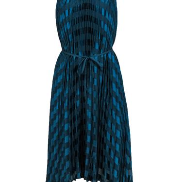 Ted Baker - Emerald Green Pleated Satin Striped Maxi Dress w/ Chain Straps Sz 12