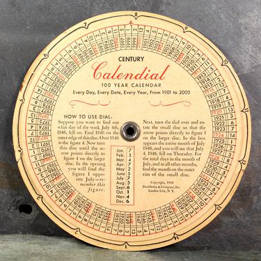 Calendial 100 Year Calendar from 1901 to 2000 - Vintage 1949 Calendar Dial by Doubleday &amp; Company | FREE SHIPPING 
