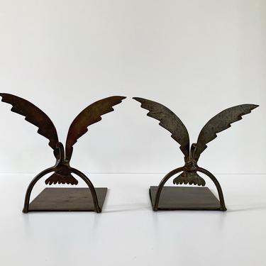 Pair of Vintage Bronze Bookends | Two Bird Bookends | Open Winged Bird Decor 
