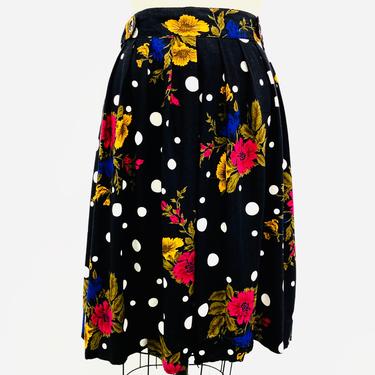 1980's Polka Dot Skirt, 1980's Flower Print Skirt 