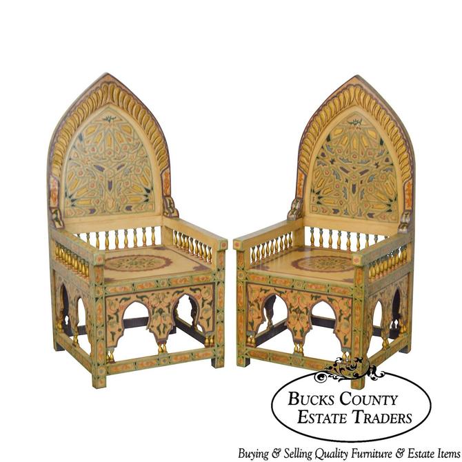 Unusual Pair Of Middle Eastern Decorated Hall Chairs By Bucksestatetraders From Buck S County Estate Traders Of Perkasie Pa Attic Unusual Pair Of Middle Eastern Decorated Hall Chairs By Bucksestatetraders From Buck S County Estate Traders Of Perkasie Pa Attic