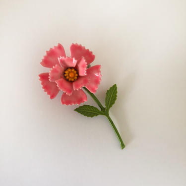 Bright Pink Metal Flower Brooch/Pin - 1960s 