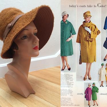 Take To Colour - Vintage 1950s 1960s Nutmeg Brown Wool Mohair Floppy Bucket Hat 
