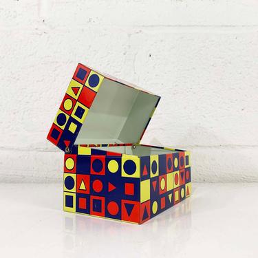 Vintage Metal Recipe Box Primary Colors Colorful Mod Geometric 1950s Syndicate Manufacturing Tin Made in USA Mid Century Recipes Phoenxville 