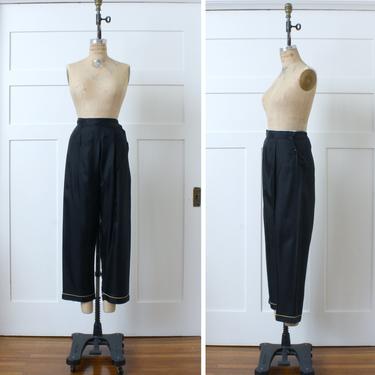 vintage 1940s 50s black pants • lightweight side button wide leg lounge pants 