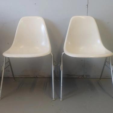Vintage Modern Herman Miller Fiberglass Stackable Shell Chairs - Set of 2 