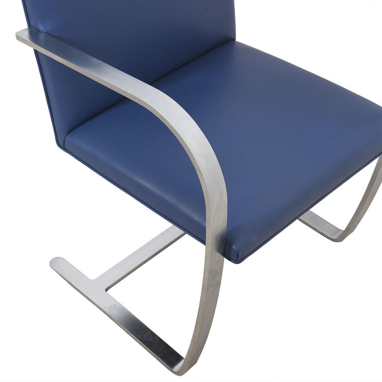 Pair of Blue Upholstered Brno (Stainless) Chairs by Knoll