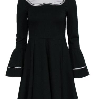 Ted Baker - Black & White Collared Bell Sleeve Dress w/ Cutout Trim Sz 4