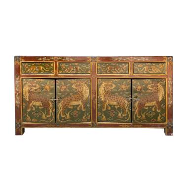 Chinese Brown Tibetan Style Jaguar Sideboard Console Table Cabinet cs6945E 