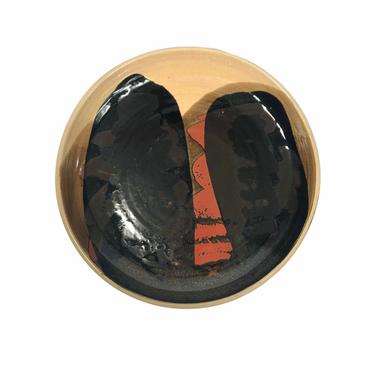Vintage Brown Orange Drip Glaze Studio Pottery Serving Platter (smaller 11” diameter), signed 
