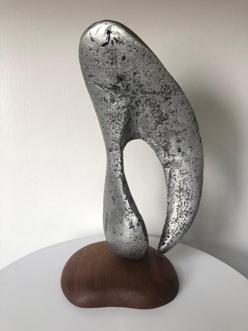 Brutalist Design Aluminum On Wood Table Sculpture | Modern Design 20