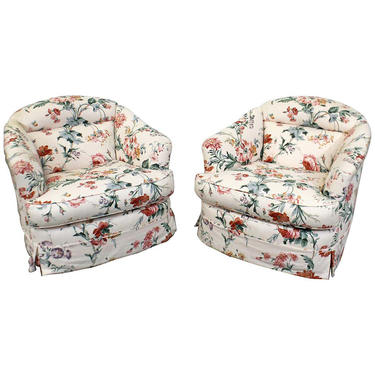 Pair of Mid-Century Danish Modern Directional Style Swivel Tilt Lounge Chairs 