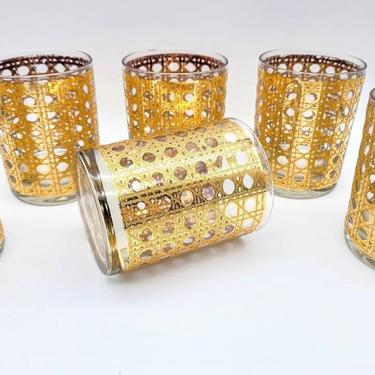 6 Culver 22k Gold Canella Double Old Fashioned Cocktail Glasses 