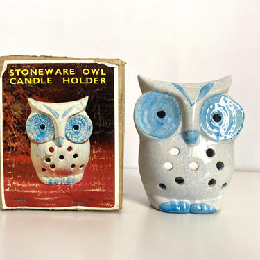 Vintage Stoneware Owl Candle Holder | 1970s Owl Votive Holder 