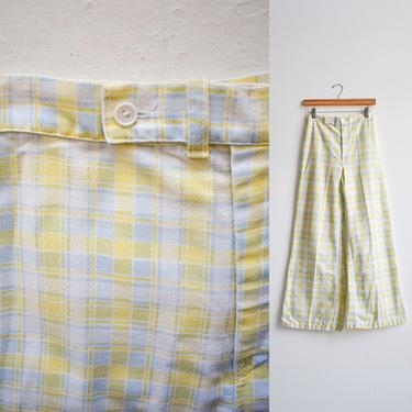 Vintage Blue & Yellow Plaid Bell Bottoms 