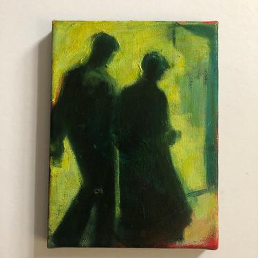 Small Vintage Figurative Oil Painting of a Couple 5.75 W x 8 H 