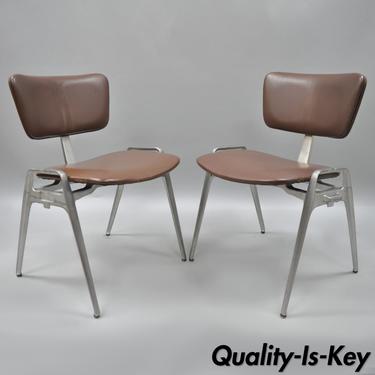 Pair Vtg Cast Aluminium Stacking Side Chairs by Crucible Mid Century Modern D