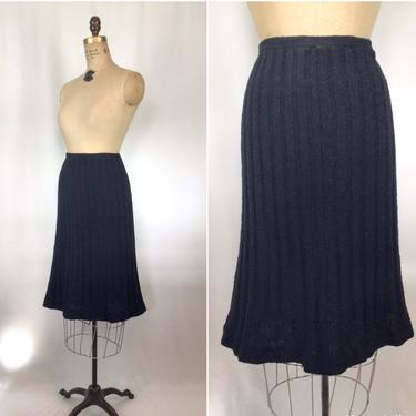 Vintage 50s knit skirt | Vintage black wool ribbed knit skirt | 1950s Aline knitwear skirt 