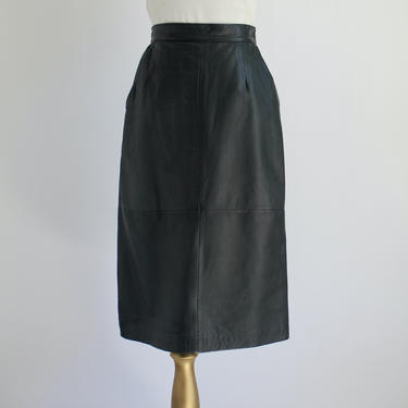 Black Leather Skirt 1980's  S/M Ultra High Waist 