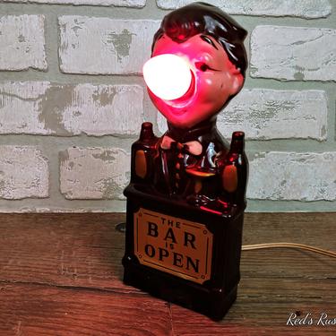 Vintage Lighted Drunken Man Bar is Open Beer Sign 