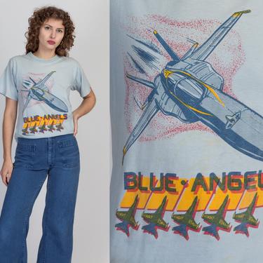 80s Blue Angels Fighter Jet T Shirt - Men's Small, Women's Medium | Vintage Faded Military Air Show Tee 