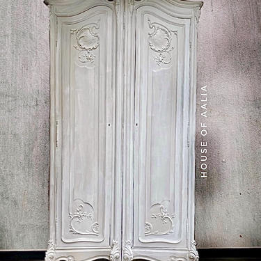 French Provincial Armoire | French Country White Wardrobe | Rococo Style Cabinet | Ornate Armoire 