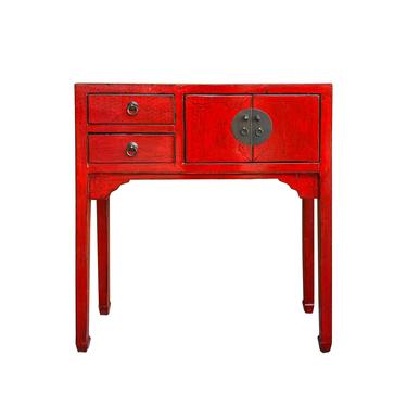 Chinese Oriental Rustic Red Lacquer Small Slim Foyer Side Table cs7234E 