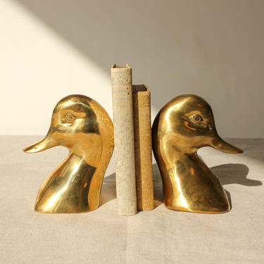Vintage Brass Duck Head Bookends | Rustic, Bohemian, Home Decor | Vintage Book Ends, Retro, Spanish Modern, Mid Century 