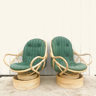 Vintage Pair of Rattan Swivel Chairs