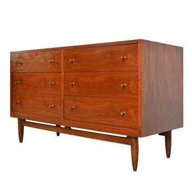 Walnut Long Dresser Brass McCobb Style Pulls  Mid Century Modern 