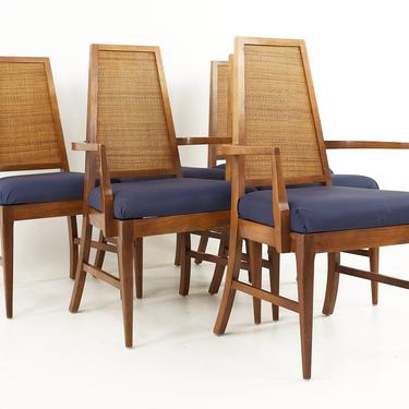 Young Manufacturing Mid Century Walnut Cane Back Dining Chairs - Set of 6 - mcm 