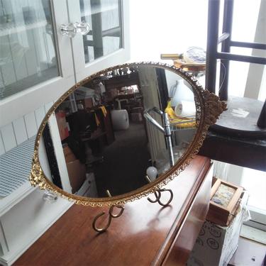 VINTAGE BRASS Mirror Tray// Hollywood Regency Style Glass and Brass Tray// Brass Perfume Tray// Vanity Dresser Mirrored Tray 