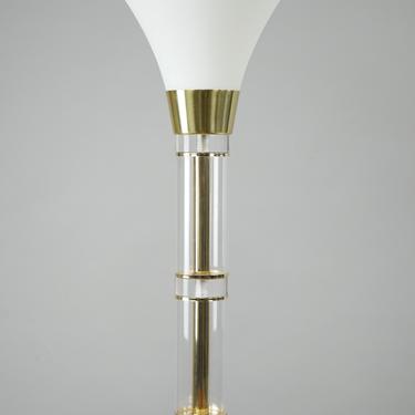 Lucite Brass and Frosted Glass Table Lamp
