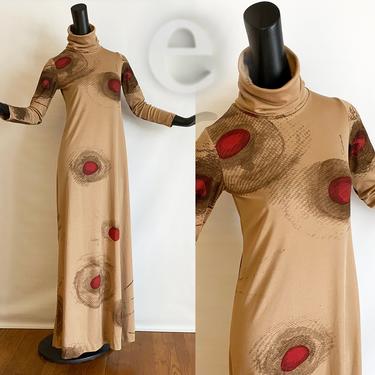 Vintage 60s 70s MOD Maxi Dress | Sophisticated Designer Psychedelic Abstract Print | Hippie Boho Festival | IMMIGINI New York Milan Italy 