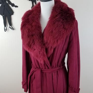 Vintage 1960's Fur Collar Jacket / 70s Burgundy Robe L/XL 