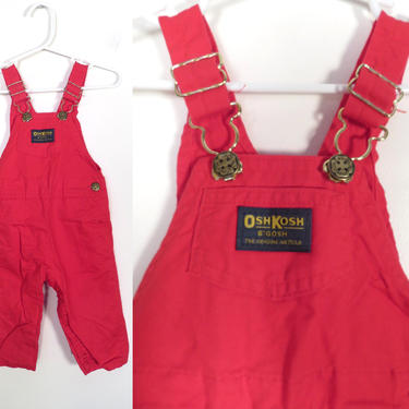 Vintage 70s/80s Kids OshKosh Bright Red Cotton Overalls Made In USA Size 12M 