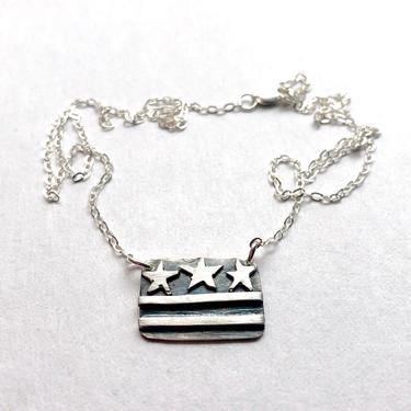 DC Flag Necklace - Small Size - Oxidized Sterling Silver DC Pride Petite Pendant 