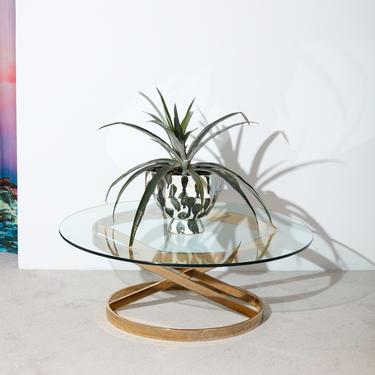 Round Brass and Glass Coffee Table